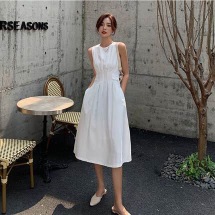 楽天市場】ワンピース ノースリーブ レディース フレア 膝下 ミモレ