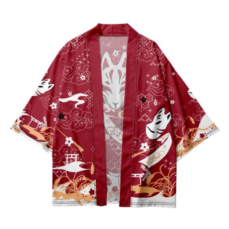 楽天市場】 着物 お面 和風 メンズ 狛犬 プリント 浴衣 羽織着物風