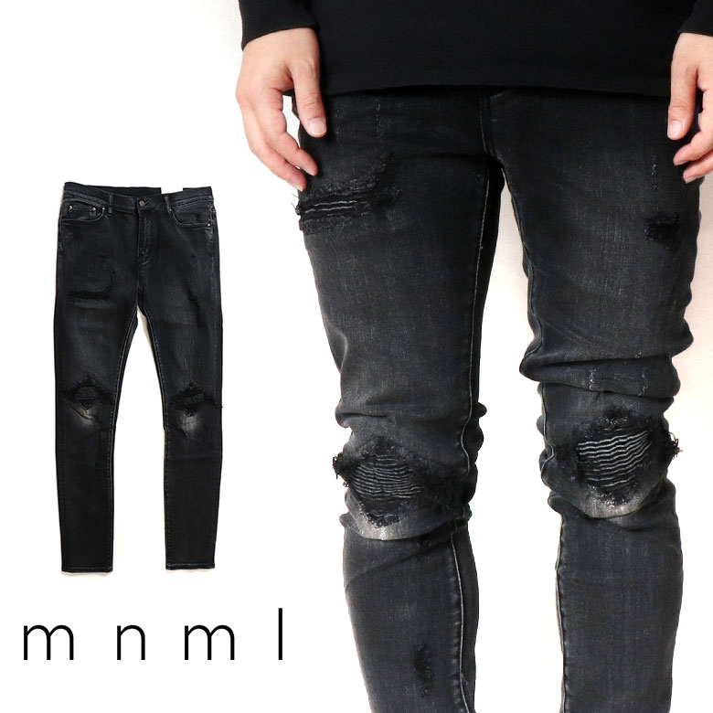 楽天市場】mnml ミニマル X162 STRETCH DENIM BLACK クラッシュ