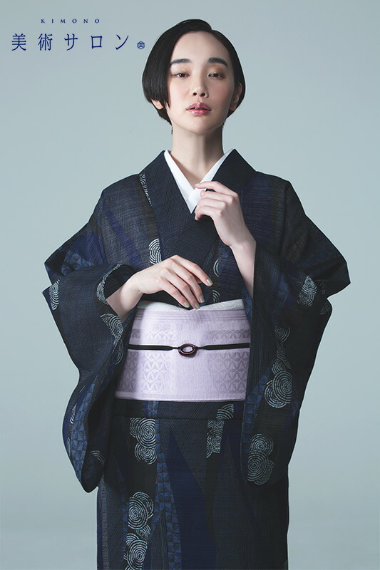 楽天市場】浴衣 美術サロン 綿絽 よろけ縞 渦 紺 細密染め 古典柄