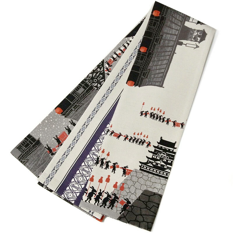 楽天市場】半幅帯 WAKKA いざお江戸!! うさぎ 赤 黒 グレー アニマル