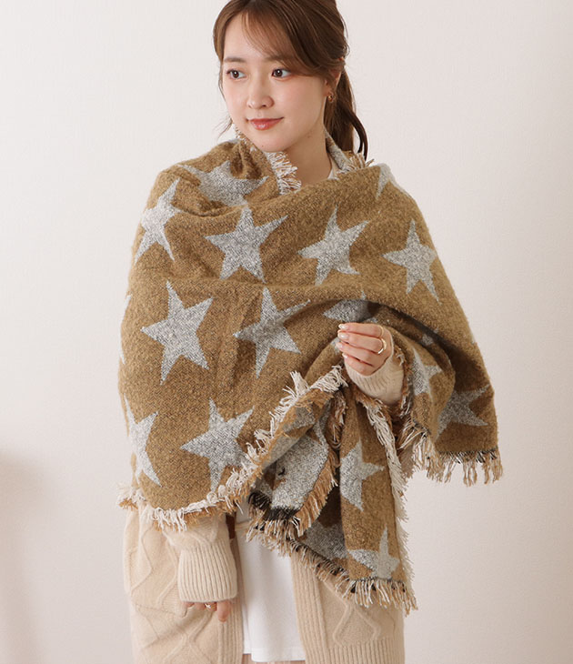 楽天市場】星柄ボリュームフリンジニットマフラー 女性 レディース