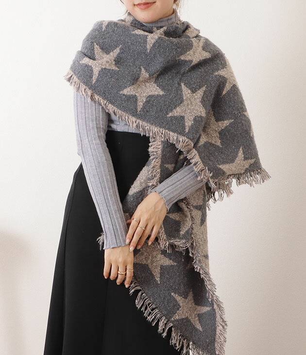 楽天市場】星柄ボリュームフリンジニットマフラー 女性 レディース