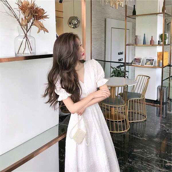 楽天市場】パフスリーブ ワンピース レディース Vネック 大人可愛い 夏