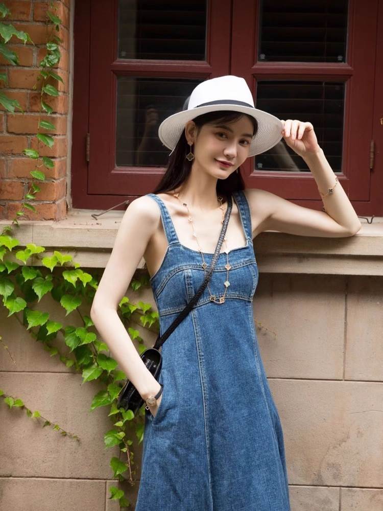 楽天市場】ワンピース デニムワンピース 膝丈 ひざ丈 膝下 袖なし