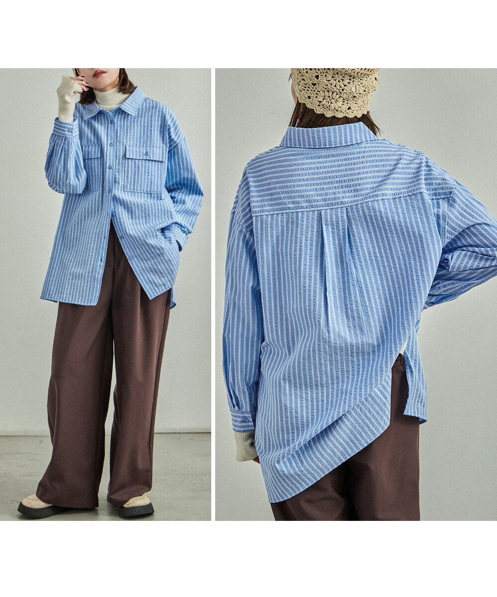 楽天市場】オーバーサイズ ストライプポケットシャツ ブラウス