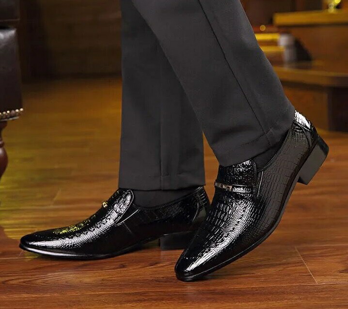 楽天市場】PUレザー ビジネスシューズ 紐なし スリッポン クロコダイル