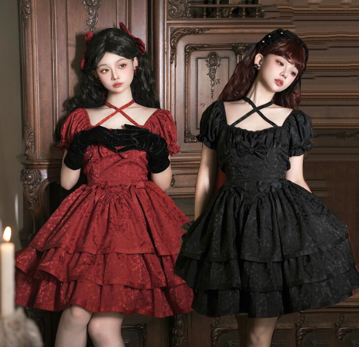 楽天市場】ロリータワンピース 膝丈 半袖 ロリータ ワンピース