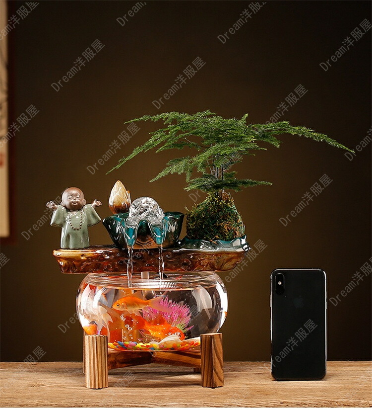 楽天市場】金魚鉢 水の流れる置物 卓上噴水 玄関 循環式デザイン噴水