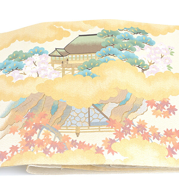 袋帯川島織物雲模様ヱ霞色紙模様金糸着物084a p