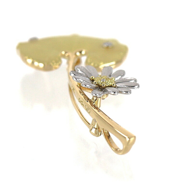 楽天市場】石川暢子 アズタイム ブローチ 蕗 花 ダイヤ入り K18YG×WG
