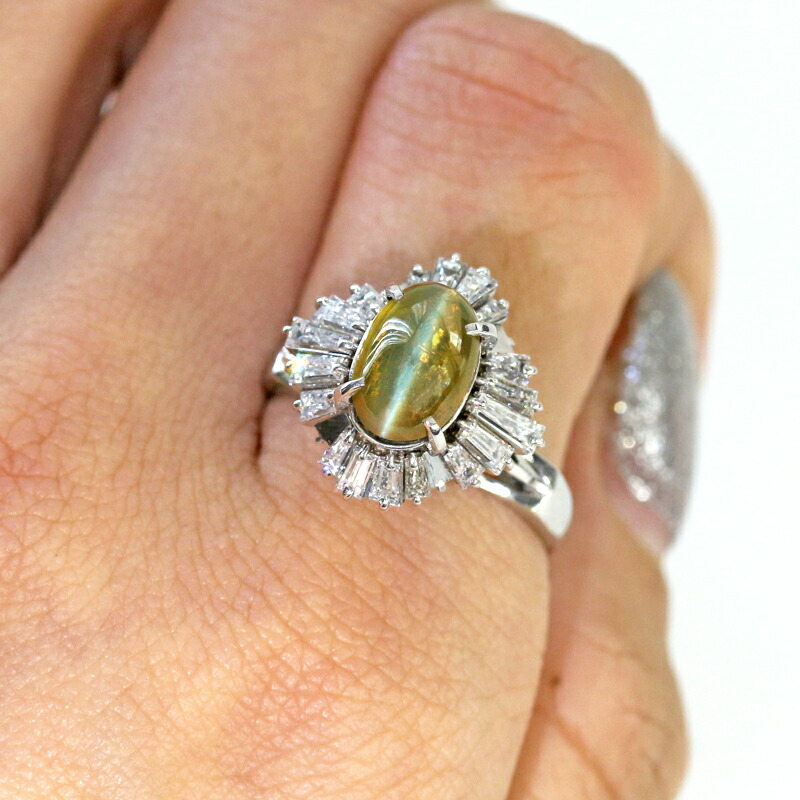 楽天市場】クリソベリルキャッツアイ 3.02ct リング 16号 PT900