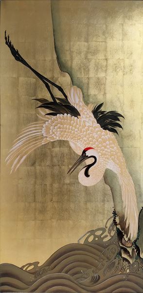 楽天市場】漆絵 伊藤若冲の名作「白鶴図」右隻 波濤に飛鶴 NH234R