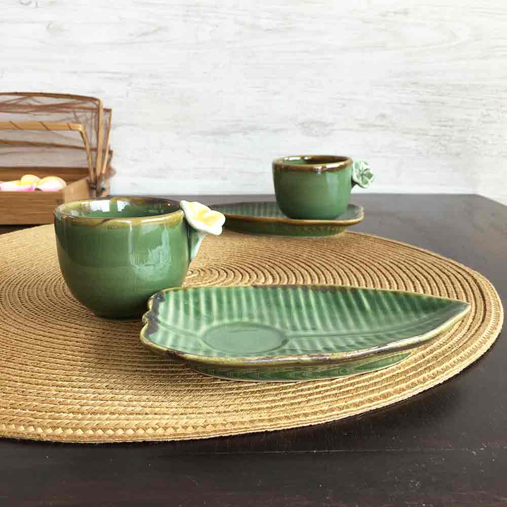 楽天市場】コーヒーカップ ソーサー プルメリア バナナリーフ型 2