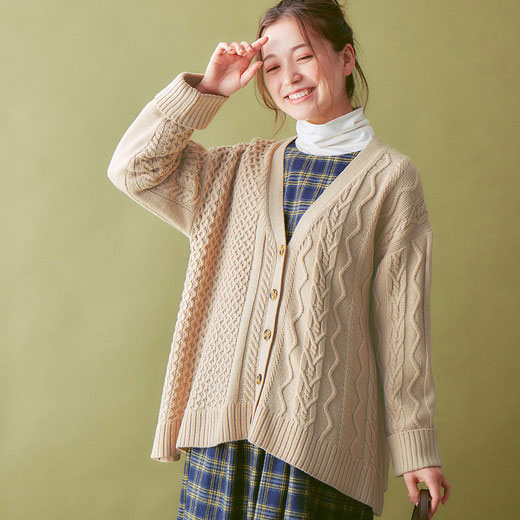 楽天市場】ニットカーディガン ケーブル柄フレアカーディガン(M〜3L