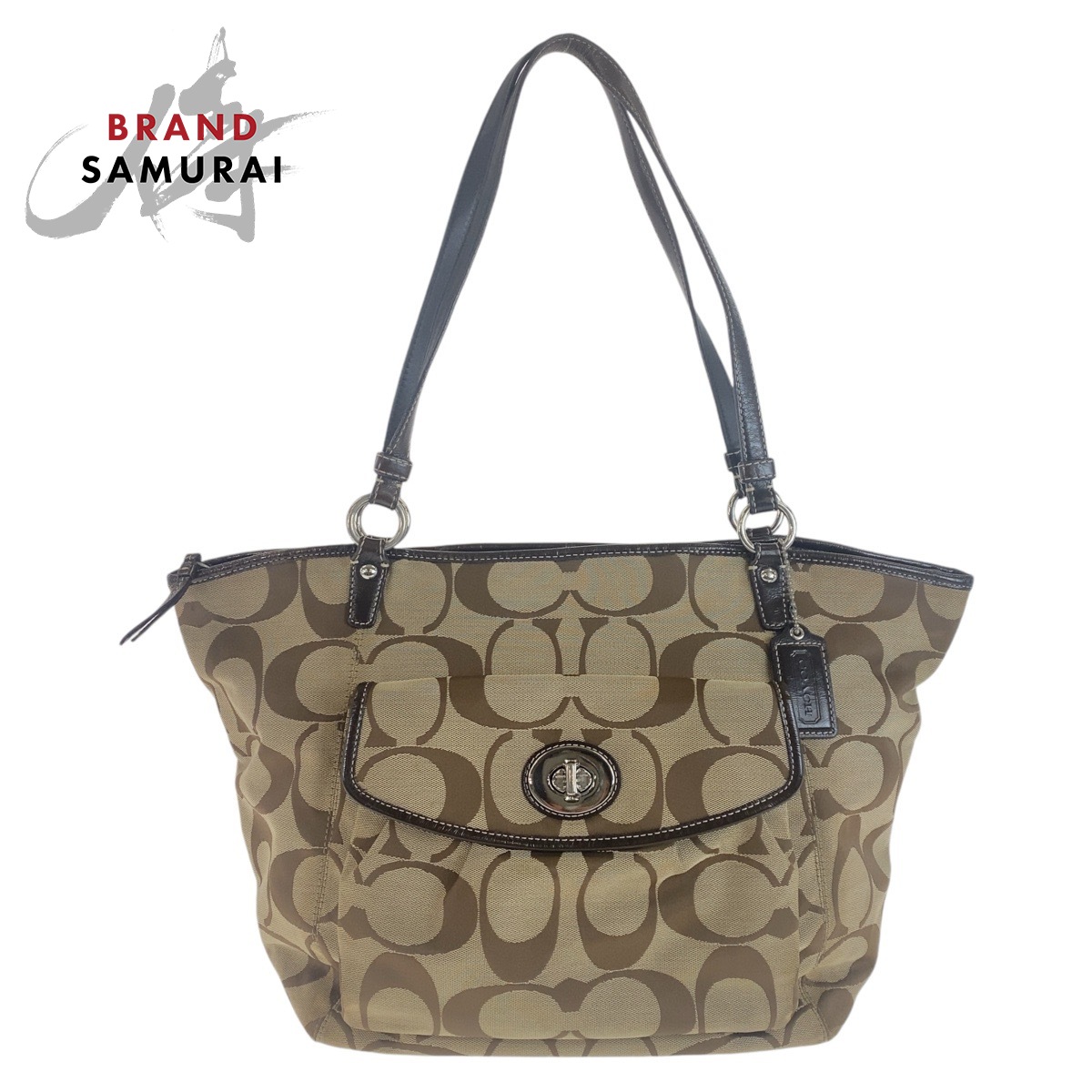 楽天市場】COACH コーチ シグネチャー ブラウン ベージュ シルバー金具