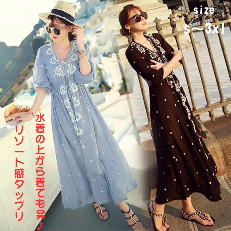 楽天市場】送料無料 マキシワンピース ロングワンピース 花柄 Vネック