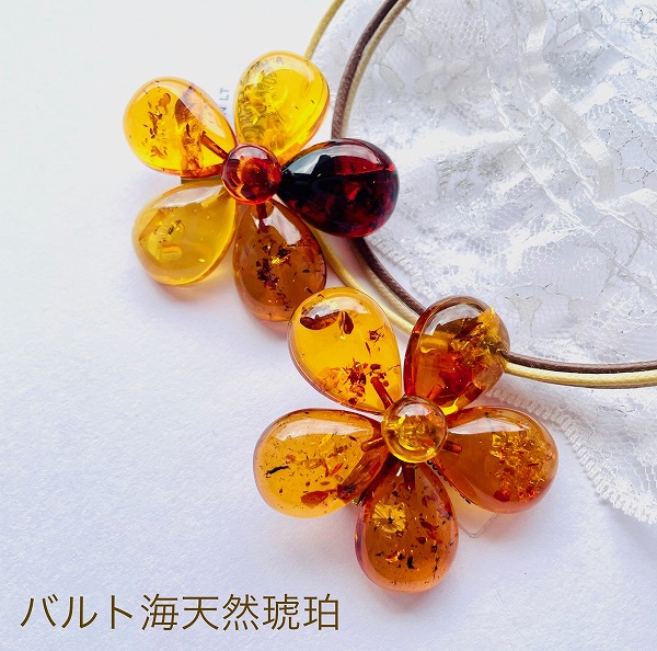楽天市場】【天然琥珀】【花のブローチ】琥珀ブローチ 大きな琥珀