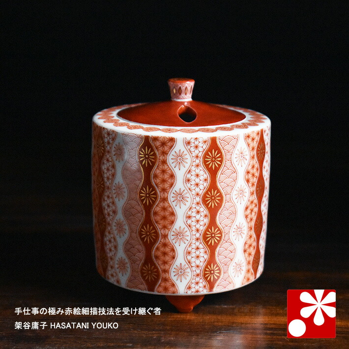 福島武山 九谷佐野窯 赤絵江戸まつり之図 飾り壺 赤絵細描 福島武山