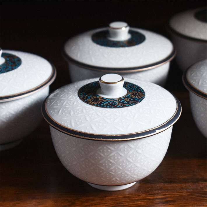 楽天市場】九谷焼 蓋付 湯呑み 5客 セット 白七宝（プレゼント ギフト