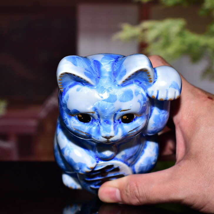 楽天市場】京焼 清水焼 陶あん 花結晶 招き猫（青） : 京焼・清水焼 陶