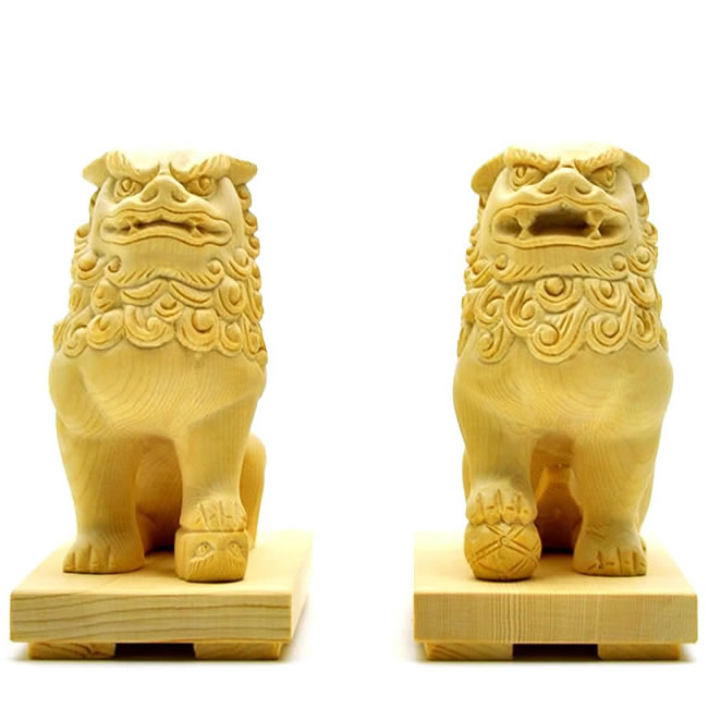 楽天市場】木彫置物 【狛犬（唐獅子）阿吽セット】 桧木 総高10cm : 海