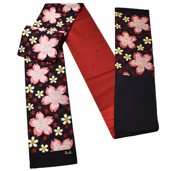 楽天市場】振袖 帯「黒市松、桜花」日本製 未仕立て 六通柄 振袖用