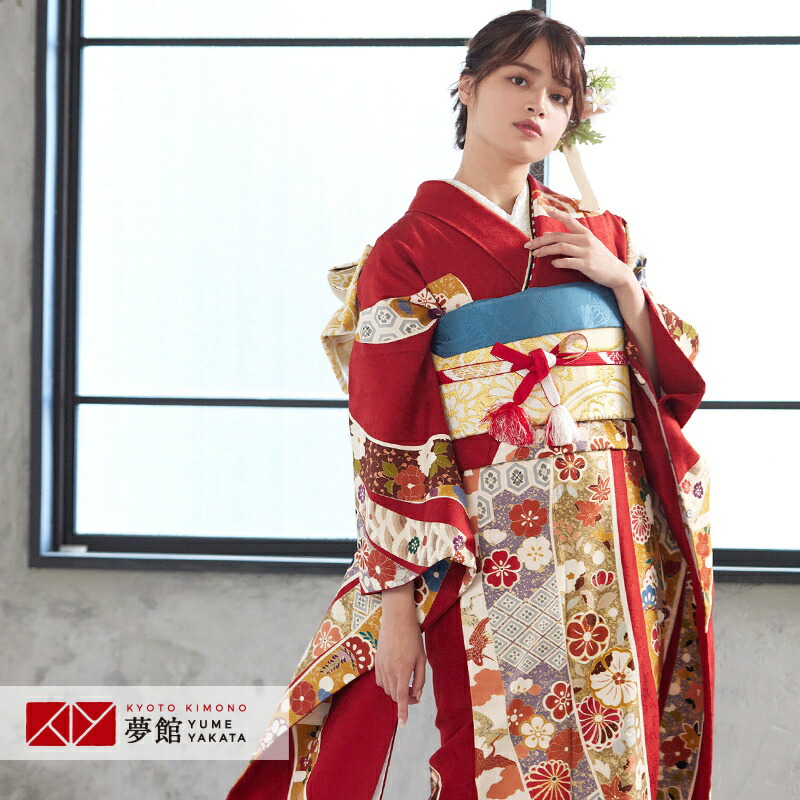 楽天市場】【成人式 振袖 レンタル】RS092 正絹 赤 熨斗柄伝統文様フル