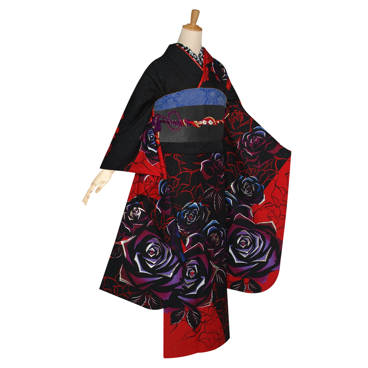 楽天市場】【振袖 レンタル】 結婚式 結納R1898 正絹 黒赤 薔薇 振袖