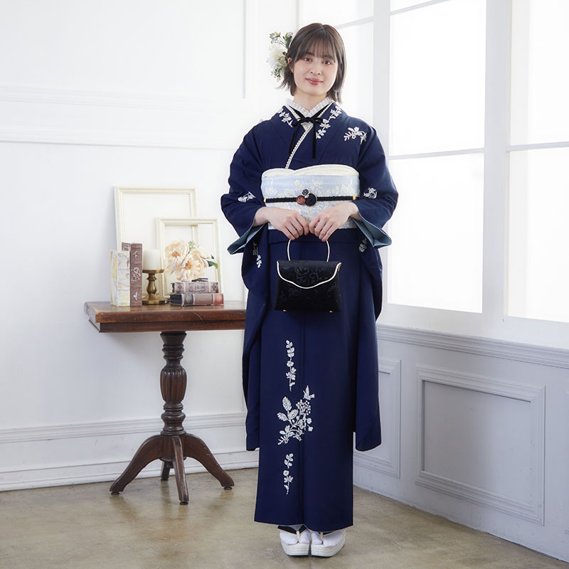 楽天市場】【振袖 レンタル】 結婚式 結納R1952紺 草花 Kami Shibai