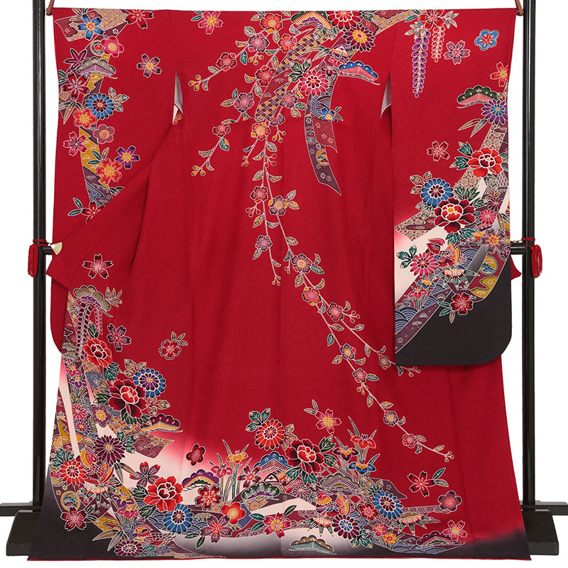 楽天市場】【成人式 振袖 レンタル】RS1362 正絹 赤 紅型風 花熨斗鴛鴦