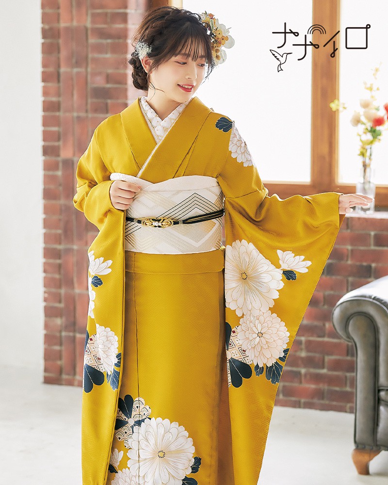 楽天市場】【振袖 レンタル】 結婚式 結納R2052 正絹 からし色 菊