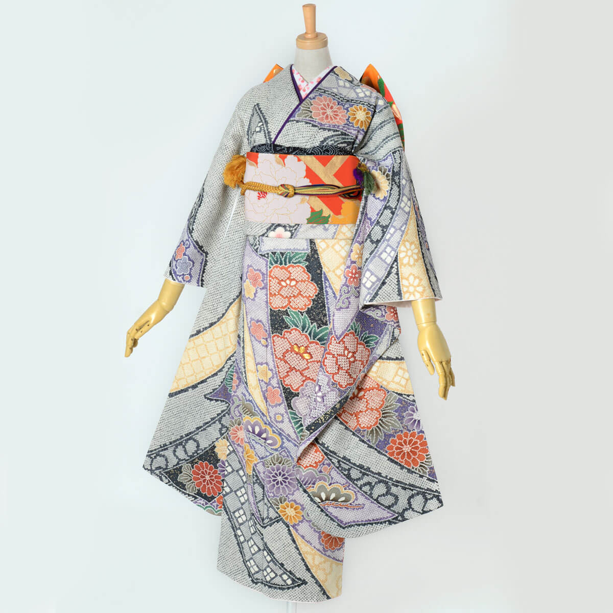 楽天市場】【成人式 振袖 レンタル】RS329 正絹 黒 総絞り熨斗目に花