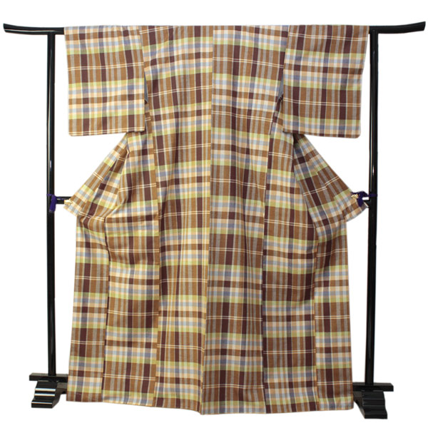 楽天市場】【正絹着物 仕立上り 単品 ブラウン系格子柄 フリーサイズ