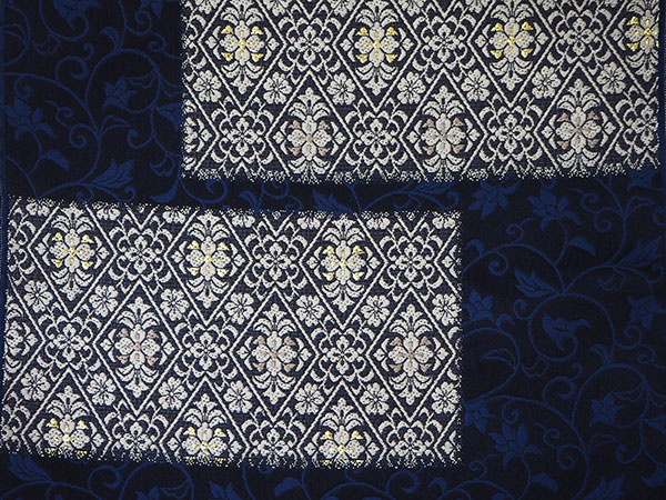 楽天市場】名古屋帯 単品 正絹 仕立て付き 九寸 濃紺 花 幾何学 なごや