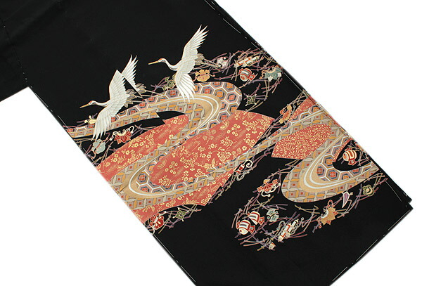 楽天市場】【正絹黒留袖 未仕立て 仮絵羽 鶴と宝尽し柄】礼装 黒留め袖