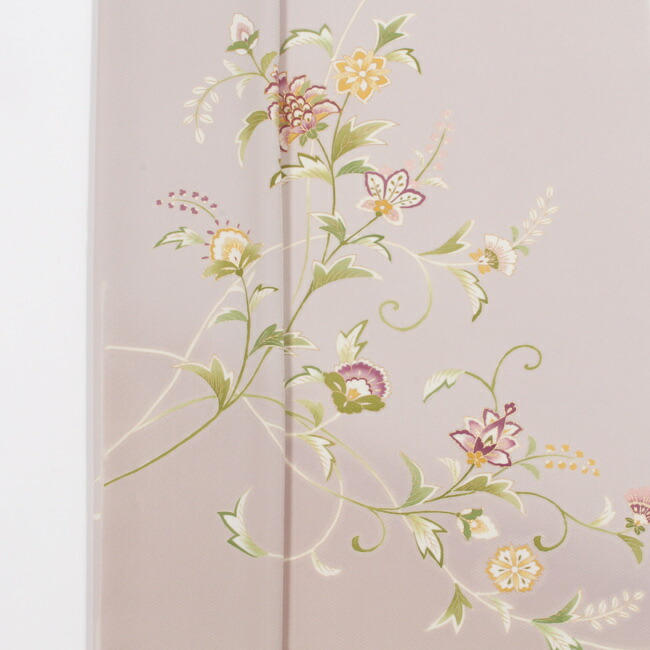 正絹京友禅染め手書き付下 ピンクベージュ季節の花お仕立て上がり 正絹