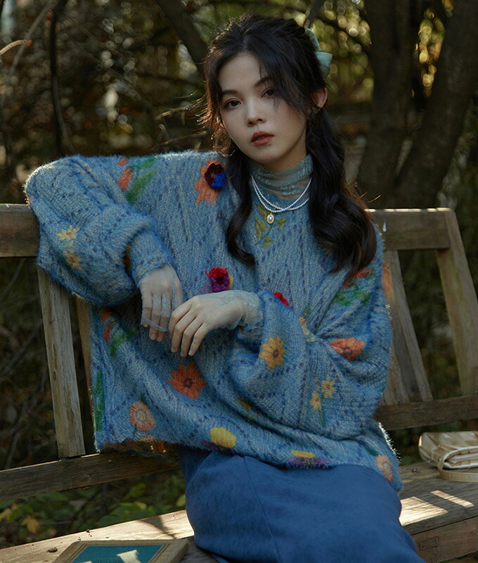 楽天市場】送料無料 トップス ニット セーター ジャカード 花柄