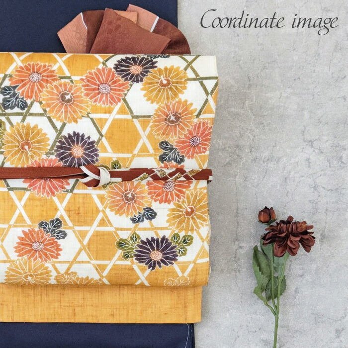 楽天市場】名古屋帯 正絹 夏 生成り 山吹色 九寸 帯 ＜ 花尽くし