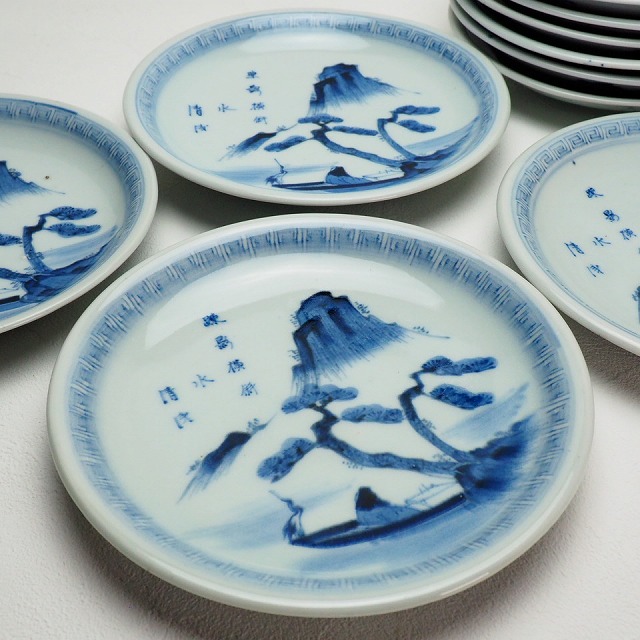 楽天市場】山水文様 船頭 鳥 七寸皿 12枚組 0379江戸時代 伊万里 染付