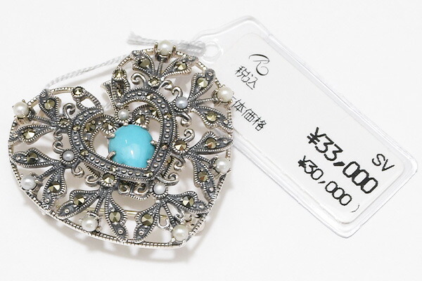 楽天市場】碌山 ターコイズ シードパール ハート ブローチ ペンダント