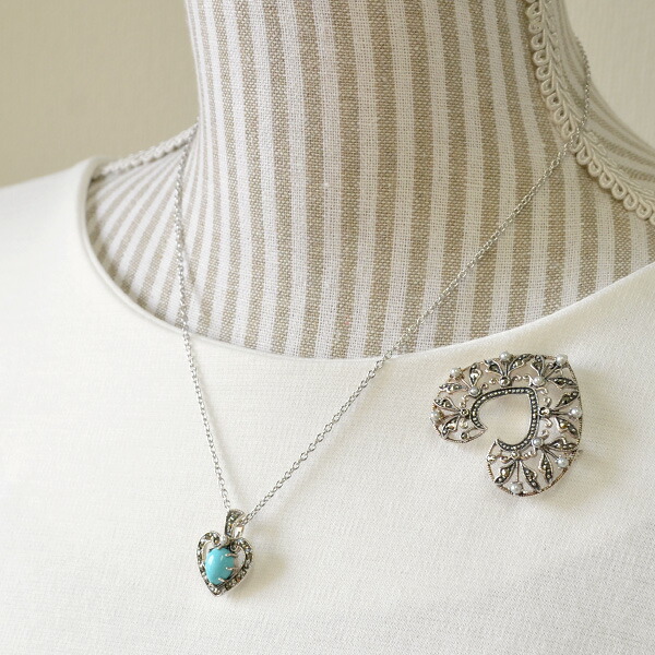 楽天市場】碌山 ターコイズ シードパール ハート ブローチ ペンダント