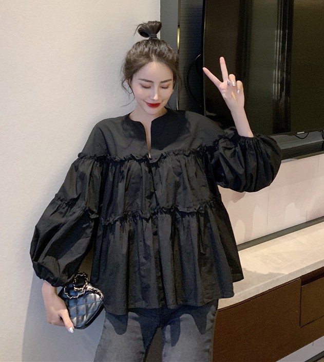 楽天市場】シャツ ブラウス レディース トップス 長袖 春 秋 黒 フレア