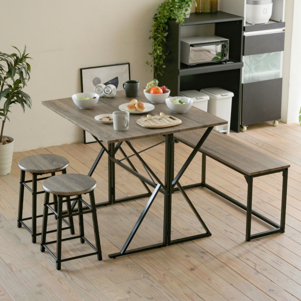 楽天市場】ダイニングセット 4人 ベンチ テーブル スツール2脚 2WAY