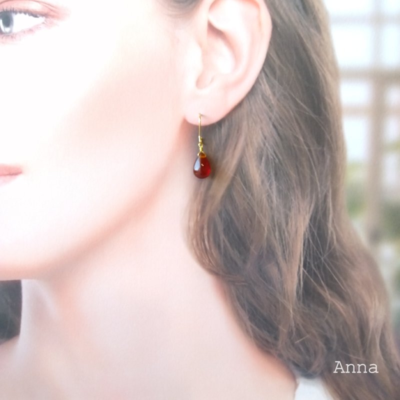 楽天市場】【再販】赤めのう天然石のドロップワイヤーピアス 金属