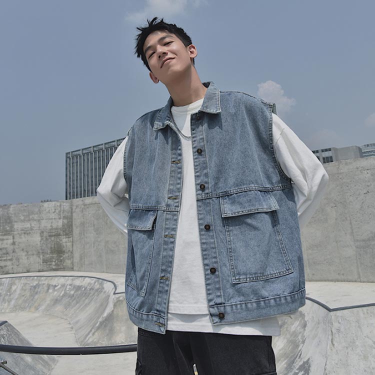 楽天市場】デニムベスト メンズ ベスト デニム ノースリーブ ゆったり