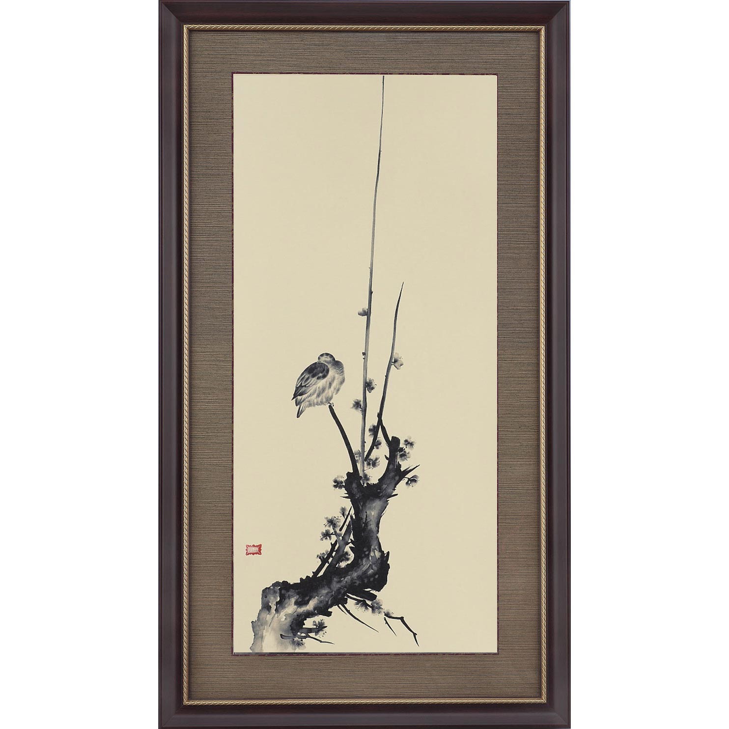 複製】宮本武蔵「紅梅鳩図」重要文化財 表装済 183×49cm 複製】宮本