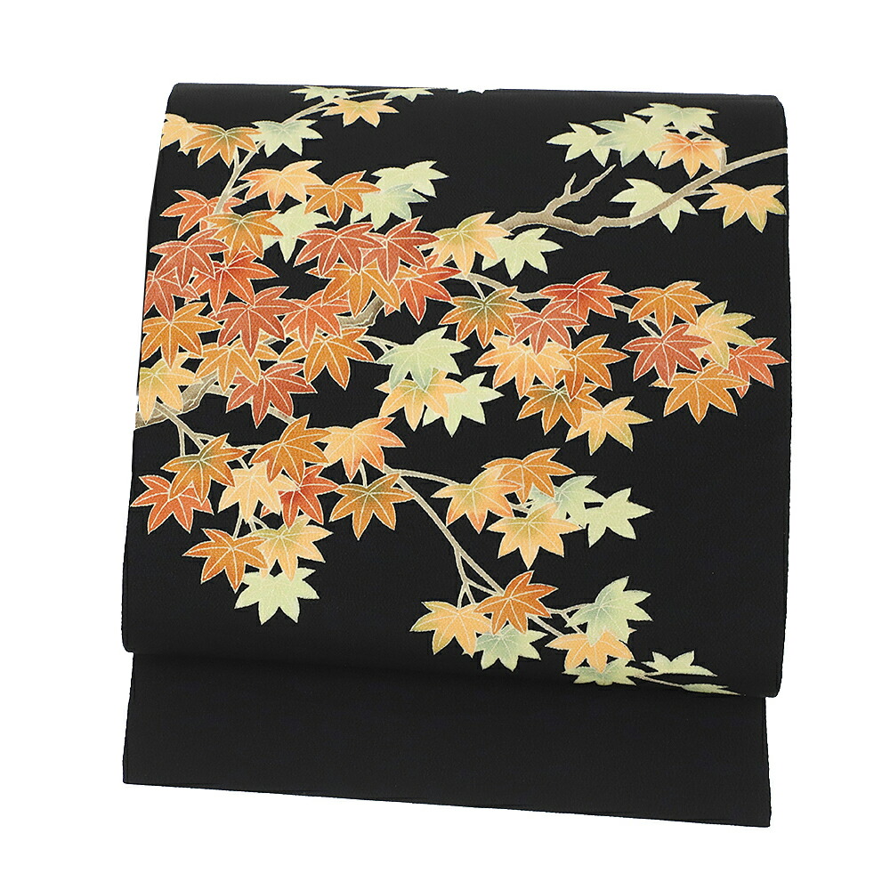 楽天市場】秀美 名古屋帯 十日町友禅 正絹 黒地 紅葉 もみじ 浜