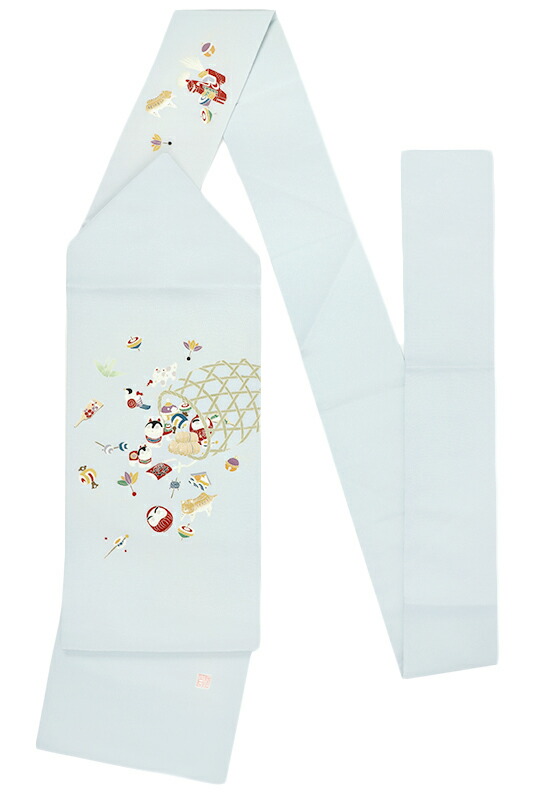 楽天市場】名古屋帯 秀美 十日町友禅 正絹 浜ちりめん 薄水色 水色 猫