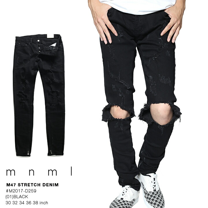 楽天市場】mnml デニム ジーンズ メンズ 黒 ブラック 大きいサイズ